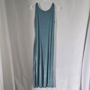 L Space‎ Teal Blue Ribbed Knit Maxi Dress Sleeveless Twist Back Women's Large